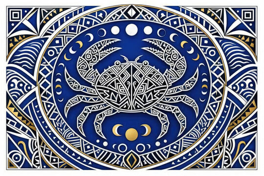 Luxurious Cancer Zodiac Crab Tribal Mosaic Vector Background