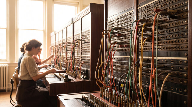 Women Operating Vintage Telephone Switchboards
