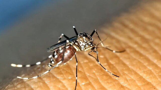 Macro Mosquito Sucking Human Blood