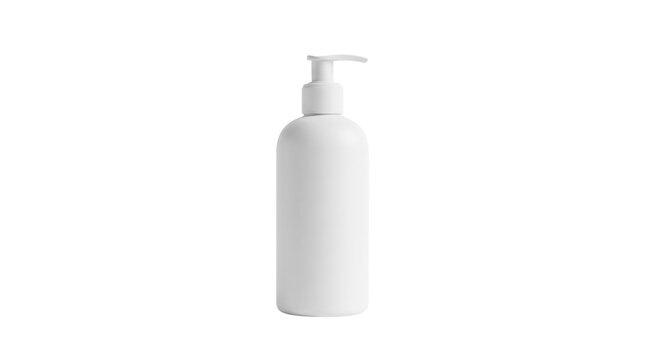 Minimalist white cosmetic pump bottle, blank plastic soap dispenser mockup, matte skincare container for branding and packaging design isolated PNG with Transparent Background