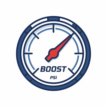 Vintage style pressure gauge with boost and psi labels.