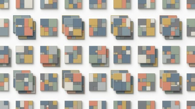 White Cylinders and Boxes Geometry Grid Background with Modern Minimalistic Design in Top View