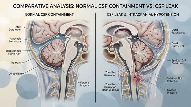 Normal CSF Containment Versus CSF Leak Dural Defect and Intracranial Hypotension