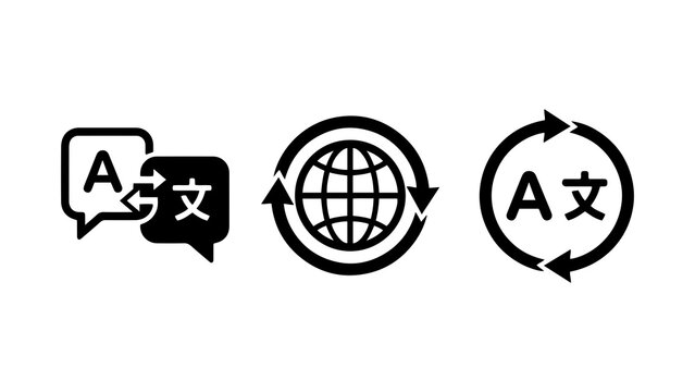 Global Language Translation and World Communication Icons
