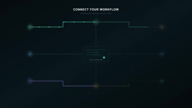 Futuristic digital interface showing no code platform workflow