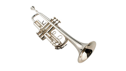 Classic shiny metallic silver trumpet instrument isolated on transparent background © Pavel