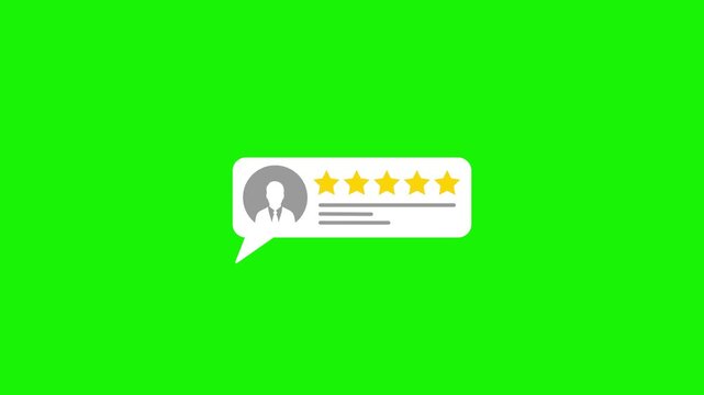 Animated five star customer review rating feedback bubble on green screen five stars.