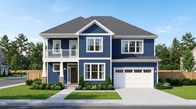 Modern two story blue house exterior with balcony blue siding dream home