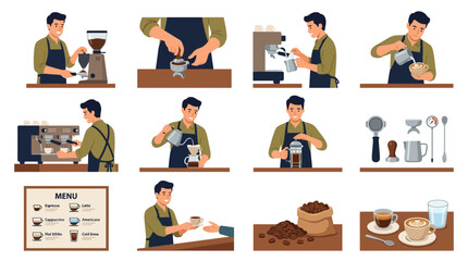 Fototapeta premium Professional Barista Coffee Preparation Set Collection