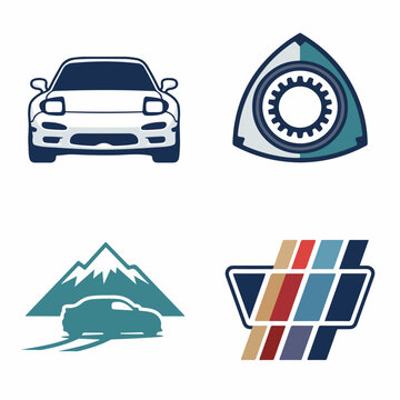 Collection of automotive and racing themed vector icons.