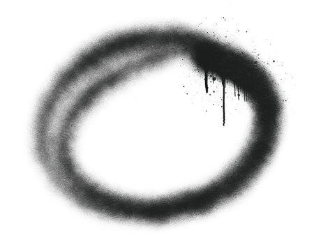 Spray paint circle ring border element with dripping aerosol lines. Street art round frame isolated on background for urban graphic design.