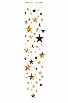 Hanging gold and black stars decoration for holiday party celebration