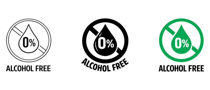 Alcohol free icon with zero alcohol symbol, forbidden label, isolated vector design for signage use.
