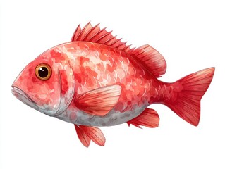 Fototapeta premium Red Snapper Fish Illustration With Vibrant Scales Isolated On White Background