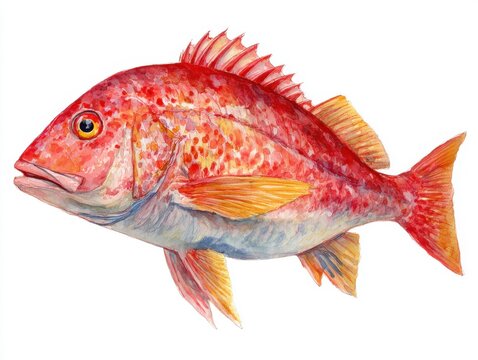 Red Snapper Fish Illustration With Vibrant Scales Isolated On A Plain White Background