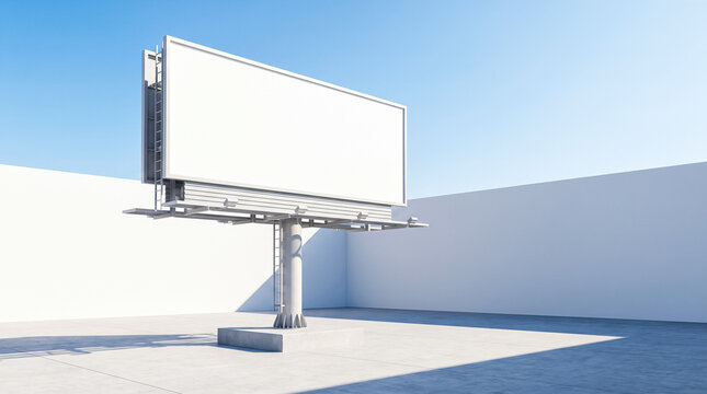 Blank outdoor advertising hoarding standing on concrete surface under clear blue sky ready for commercial marketing poster placement during sunny day