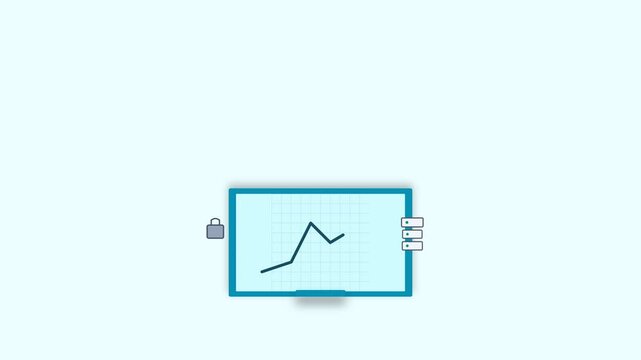 Animated Computer Monitor Displaying Financial Growth Chart and Security Icons.