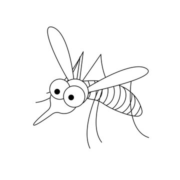 モノクロ線画で描かれた大きな目玉の蚊のキャラクター | 学習用プリントやチラシの挿絵