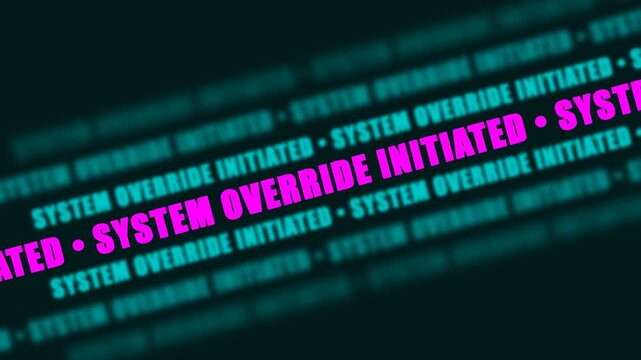 System Override Initiated Digital Text Animation Background.