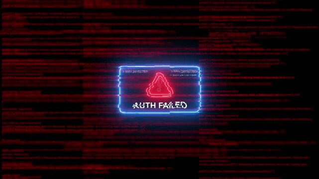 Auth failed warning message with glitch digital code background, for cybersecurity and, data breach concept