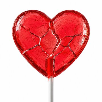 Red heart shaped lollipop candy isolated on a white background