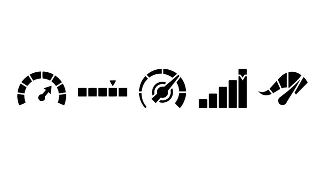 Speedometer Icons, Gauge Symbols, Performance Indicators, Vector Set