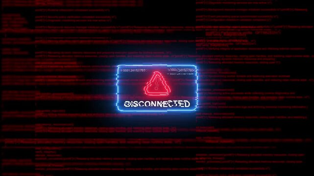Disconnected server error warning with glitch digital code background, cyber