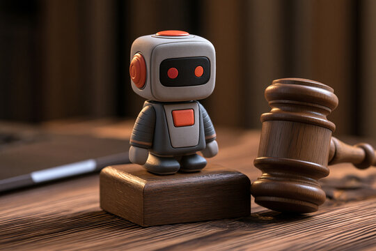 AI規制を象徴するロボットと木槌