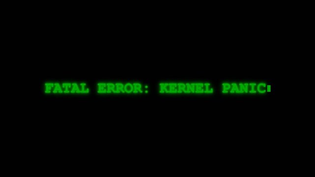 Fatal Error Kernel Panic System Failure Warning Message on Black Screen.