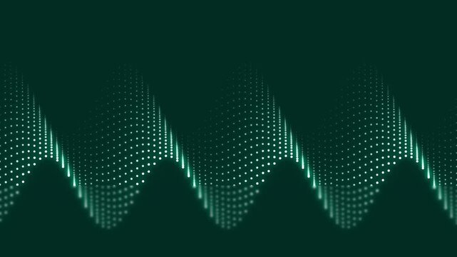 Abstract Digital Wave Motion Background with Glowing Teal Particles and Smooth Sine Wave Animation.