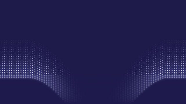 Abstract Digital Wave Motion with Glowing Halftone Dots on Dark Blue Background.