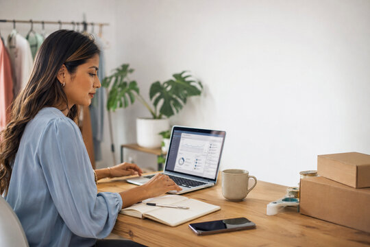 Small Business Owner Using AI Tools at Modern Workspace