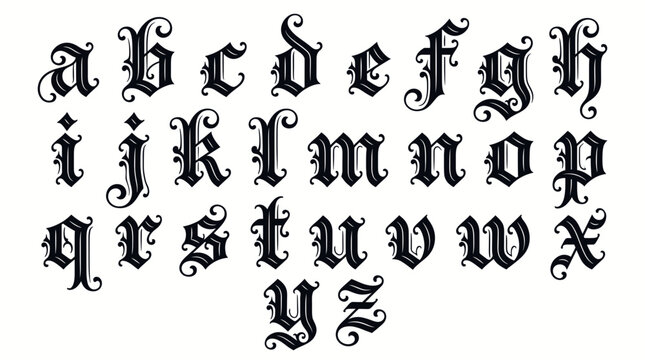 A complete set of the English alphabet in a decorative Gothic font, displayed in lowercase letters.