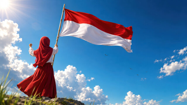 red and white flags on blue sky