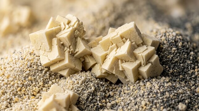 Cerium Oxide Crystals Forming Pale Yellow Cubic Clusters and Granular Micro Dunes