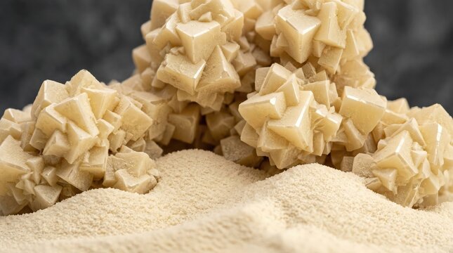 Cerium Oxide Crystals Forming Pale Yellow Cubic Clusters and Granular Rare Earth Dunes
