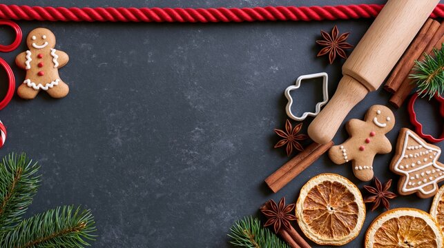 The Gingerbread Cookies Still Life Featuring Cinnamon Oranges Pine And Rolling Pin