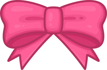 Fototapeta premium Pink ribbon bow with shiny highlight and gradient, cartoon vector illustration