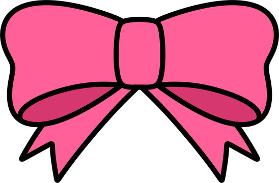 Cute pink ribbon bow vector illustration, flat design icon
