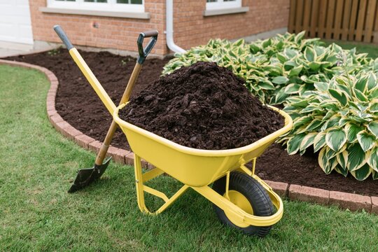 The Wheelbarrow Brimming with Rich Soil in a Garden Border