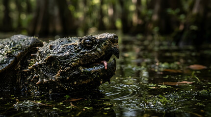 Fototapeta premium aligator snapping turtle closeup on mangrove area