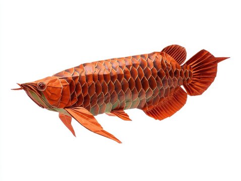 Stunning Red Arowana Fish With Metallic Scales Isolated On White Background