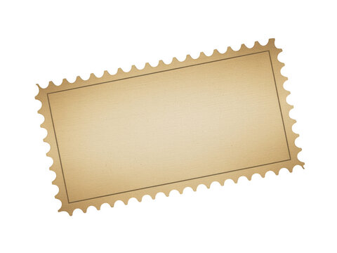 Vintage blank postage stamp with serrated edges and textured paper isolated on transparent background for mailing