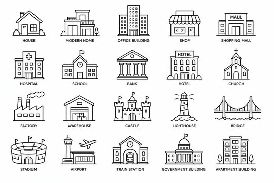 Set of simple black line icons for school and education concepts