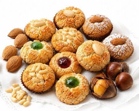 Assorted Italian almond cookies with nuts and candied fruit