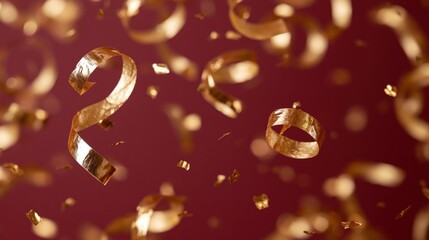 Obraz premium The Golden Confetti Ribbons Dancing Through a Rich Burgundy Celebration