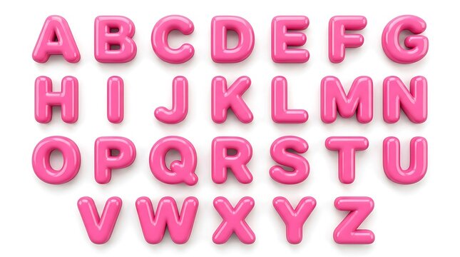 3d pink glossy alphabet letters isolated on white background