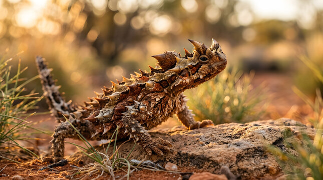 thorny devil lizard closeup on sunset