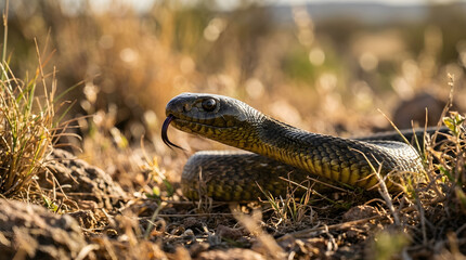 Obraz premium inland taipan (Oxyuranus microlepidotus) snake being alert