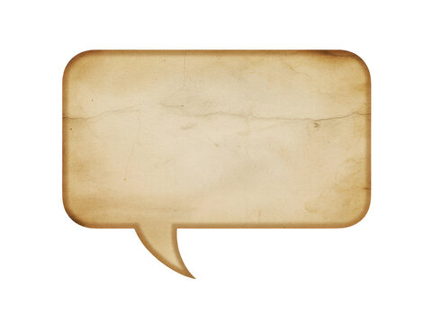 Vintage blank speech bubble with aged paper texture isolated on transparent background for creative graphic design